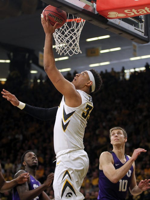 Freshman forward Cordell Pemsl led Iowa with a 61.7 field-goal percentage this season, mostly on shots like this against TCU on Sunday. Now he wants to develop a better outside shot.