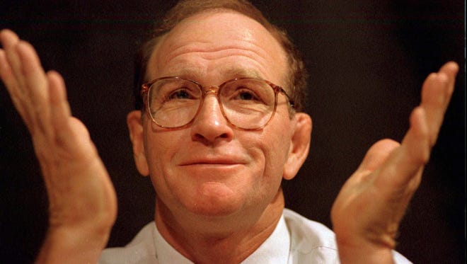 Iowa wrestling coach Dan Gable announces Monday, July 14, 1997, in Iowa City that he will leave the head coaching position after 21 years stating among other reasons the desire to spend more time with his family. "I've done everything I can as an athlete and a coach," he said. "I'm at a point where I can help others."