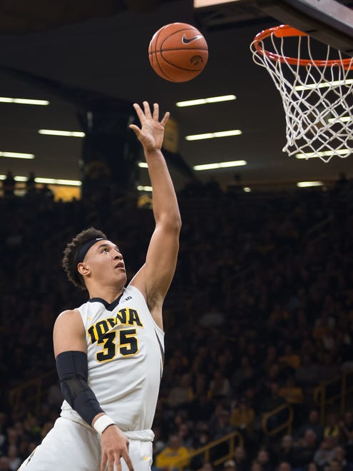 Iowa forward Cordell Pemsl (35) hits a jump shot ucontested in the first half at Carver Hawkeye Arena in Iowa City on Thursday, January 12, 2017.