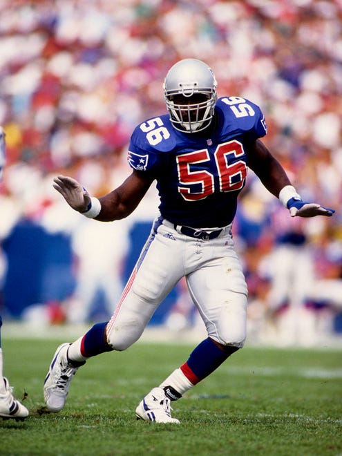 From 1993: New England Patriots linebacker (56) Andre Tippett in action against the Detroit Lions at Foxboro Stadium.