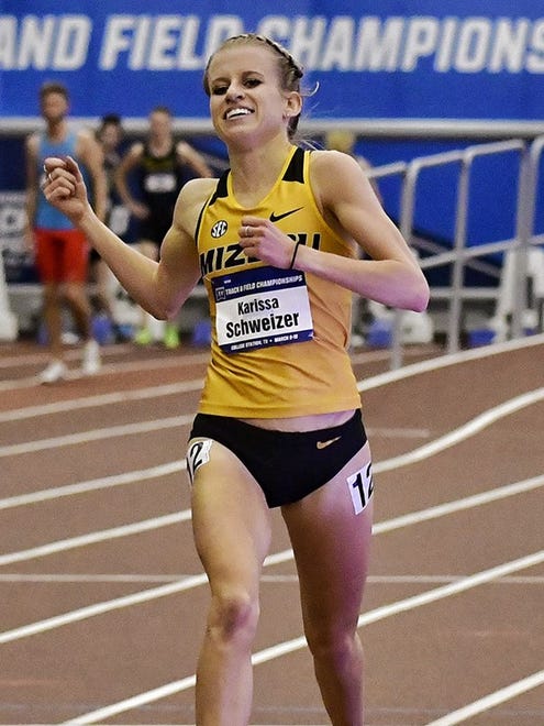 Karissa Schweizer, after winning the 5,000 at the NCAA Indoor Championships.