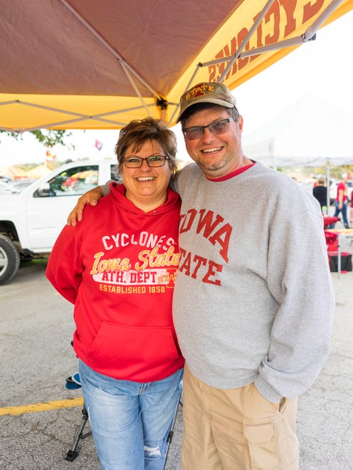 Autumn Miller, 51, and Mark Miller, 51, both of Huxley, showing their support for Iowa State at the 2017 Iowa Vs. Iowa State Game.