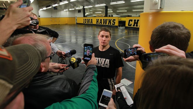 Iowa's Spencer Lee discusses his preparation for the rest of the wrestling season before practice at Carver-Hawkeye Arena on Wednesday, Jan. 3, 2018.