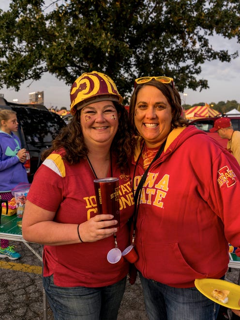 Heidi Longnecker, 44,  and Erin Roche, 39, both of Ankeny, supporting Iowa State at the 2017 Iowa Vs. Iowa State Game.