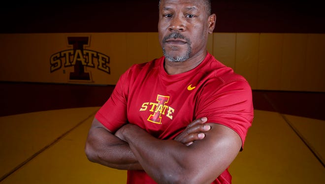 Iowa State head wrestling coach Kevin Jackson poses for a photo during Iowa State University wrestling media day in Ames on Tuesday, Oct. 18, 2016.