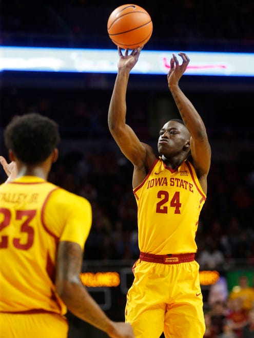 Iowa State guard Terrence Lewis (24) takes a shot during the Cyclones' game against Milwaukee on Monday, Nov. 13, 2017, at Hilton Coliseum in Ames.