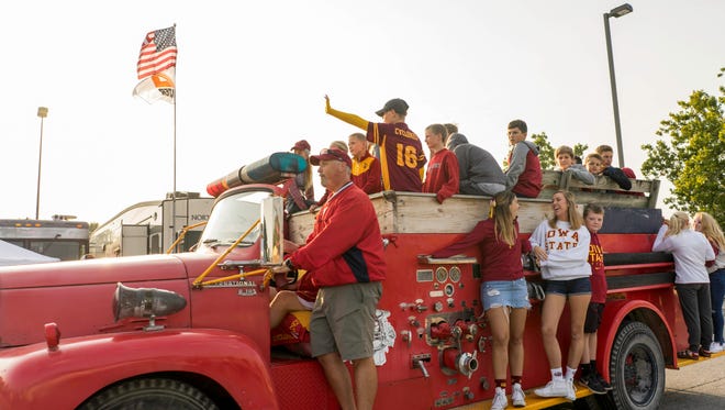 A custom cyclones inspired firetruck making the rounds to the tailgating parties at the 2017 Iowa Vs. Iowa State Game.