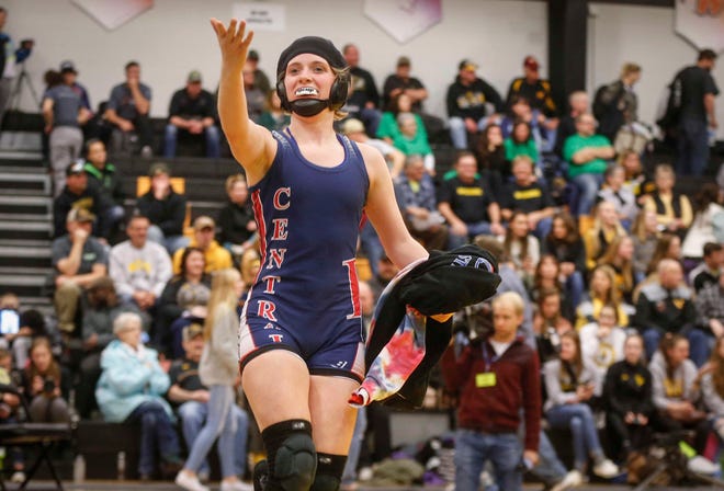 Davenport Central freshman Sydney Park beat Waukon's Regan Griffith for a state title at 126 pounds on Saturday, Jan. 19, 2019, during the first Iowa girls state wrestling tournament at Waverly-Shell Rock High School in Waverly.