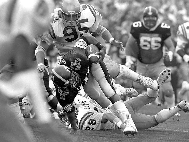 Iowa's Ronnie Harmon shown in the 1986 Rose Bowl against UCLA.