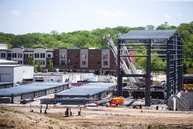 Construction continues at the Xtream Arena, Wednesday, May 22, 2019, in Coralville, Iowa.