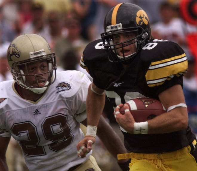 Ryan Barton (1998-2000) finished his career with 51 catches for 805 yards and a touchdown. He's pictured running for a 39-yard gain in the third quarter against Western Michigan on Sept. 9, 2000.
