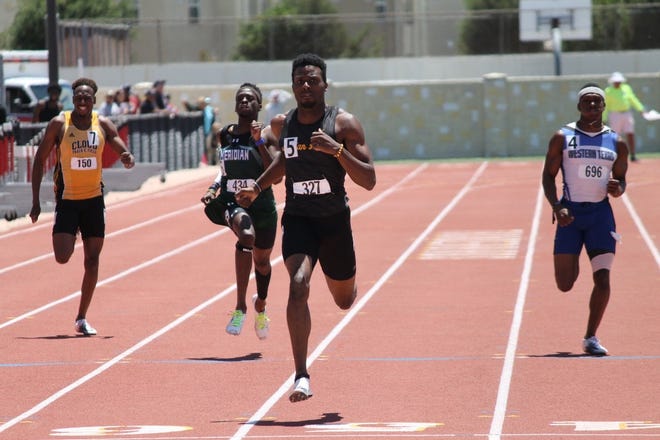 Kenny Bednarek, in lane five, competes at the NJCAA outdoor track and field championships in May. This week, the former Indian Hills star will run in the 200-meter dash at the Toyota U.S. Outdoor Track and Field Championships in Des Moines.