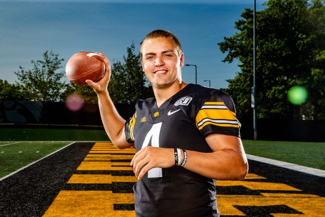 Nate	Stanley stands for a photo during Hawkeye football media day Friday, Aug. 9, 2019.