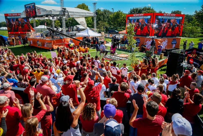 ESPN College GameDay films outside of Jack Trice Stadium in Ames Friday, Sept. 13, 2019.