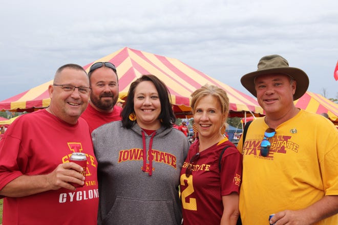 Rick Anderson (from right) Cheryl Anderson, Elisha Leinen, Josh Leinen and John Schaben before the Iowa State University game against the University of Iowa on Sept. 14.
Photo by Grant Tetmeyer