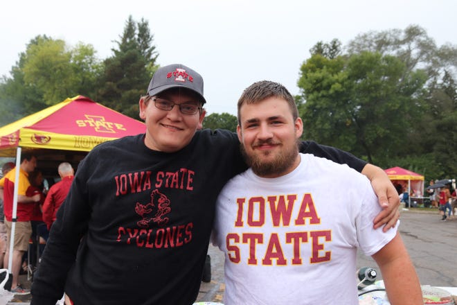 Trace Engel (right) and Zach Wedekinj before the Iowa State University game against the University of Iowa on Sept. 14.
Photo by Grant Tetmeyer
