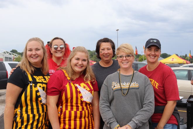 Jenna Larson (from left) Ellie Larson, Mai Golbuff, Sam Golbuff, Kristin Myli, Suzanne McKinstry before the Iowa State University game against the University of Iowa on Sept. 14.
Photo by Grant Tetmeyer