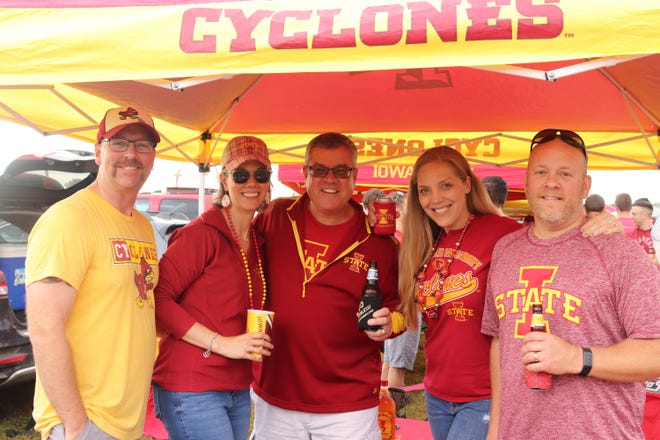Andy Schnurr (from left) Melissa Schnurr, Bob Lewis, Katie Tacke, and Joe Hengeveld before the Iowa State University game against the University of Iowa on Sept. 14.