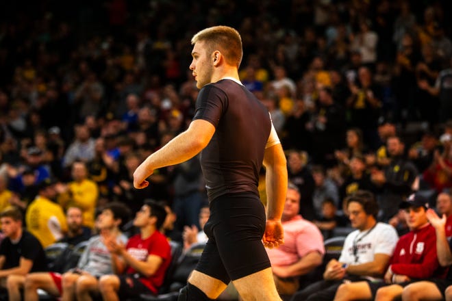 Patrick Kennedy, of Minnesota, is introduced before a match at 170 pounds during Flowrestling's Who's Number One event, Saturday, Oct., 5, 2019, at Carver-Hawkeye Arena in Iowa City, Iowa.