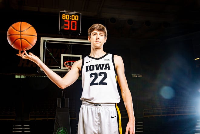 Patrick McCaffery stands for a portrait during Iowa basketball during media day in Iowa City Wednesday, Oct. 9, 2019.