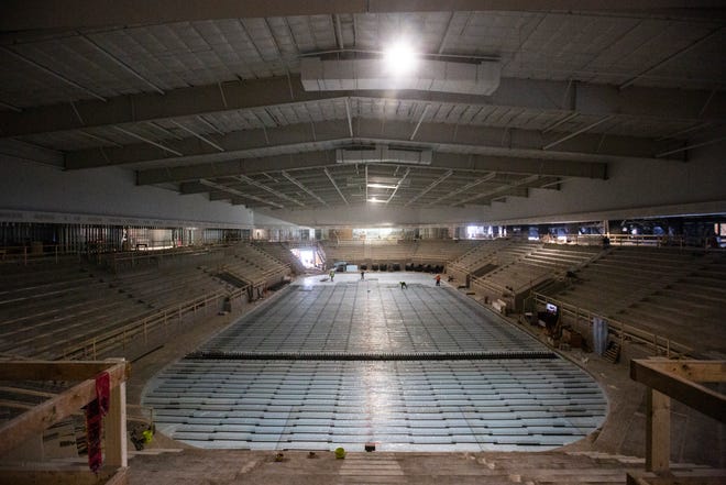 A view of the arena facing south as construction continues during a tour of the site, Friday, Jan. 24, 2020, at the Xtream Arena in Coralville, Iowa.