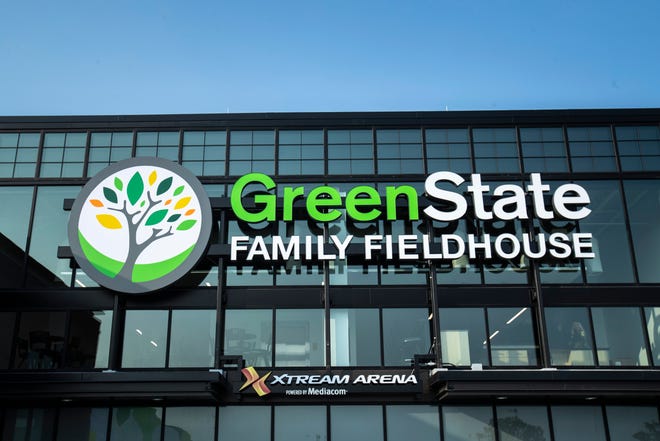 The entrance to the GreenState Family Fieldhouse and Xtream Arena is seen, Thursday, Sept. 17, 2020, in Coralville, Iowa.