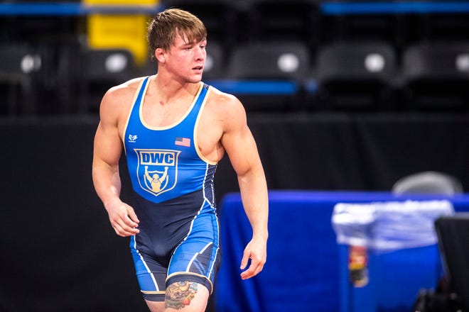 Eddie Smith wrestles at 77 kg during the USA Wrestling Senior National Championships, Friday, Oct. 9, 2020, at the Xtream Arena in Coralville, Iowa.