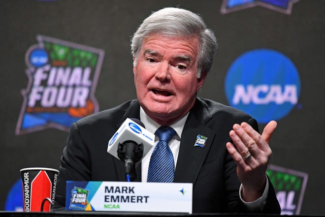 NCAA president Mark Emmert met with four college athletes on Tuesday who were part of the #NotNCAAProperty movement.