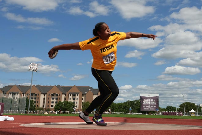 Laulauga Tausaga placed second in the NCAA West preliminaries on May 29 in College Station, Texas. She is bidding to repeat her 2019 title in that event.