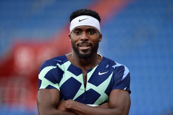 Kenny Bednarek of USA won men's 200 m race during the Zlata tretra (Golden Spike) Continental Tour - Gold athletic event in Ostrava, Czech Republic, May 19, 2021. Photo/Jaroslav Ozana (CTK via AP Images)