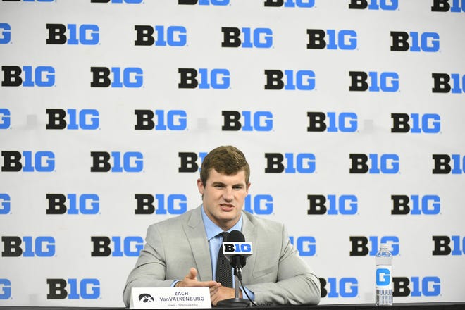 Iowa Hawkeyes defensive end Zach VanValkenburg during Big Ten Conference media days, Friday, July, 23, 2021, at Lucas Oil Stadium in Indianapolis.