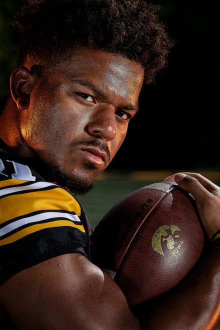 Iowa running back Ivory Kelly-Martin (21) poses for a photo during the Iowa Hawkeye football media day on Friday, Aug. 13, 2021 in Iowa City, IA.