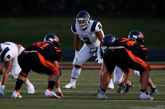 Bay Port's Jayden Montgomery (2) during a football game against West De Pere on Sept. 10, 2021, in De Pere, Wis.