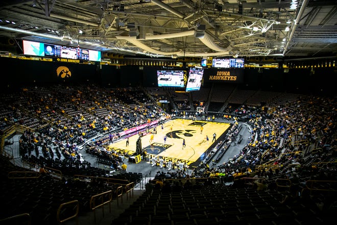 A general view as the Iowa Hawkeyes host Truman State during a NCAA women's basketball exhibition game, Thursday, Nov. 4, 2021, at Carver-Hawkeye Arena in Iowa City, Iowa.