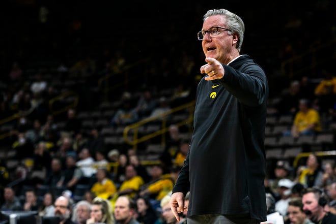Iowa head coach Fran McCaffery reacts during a NCAA non-conference men's basketball game against North Carolina Central, Tuesday, Nov. 16, 2021, at Carver-Hawkeye Arena in Iowa City, Iowa.