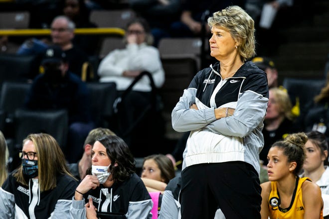 Iowa head coach Lisa Bluder looks on during a NCAA non-conference women's basketball game against Southern University, Wednesday, Nov. 17, 2021, at Carver-Hawkeye Arena in Iowa City, Iowa.