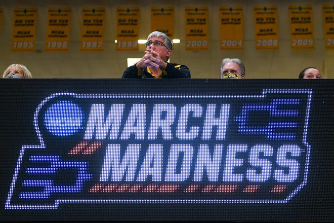 Fans start to arrive before the Iowa Hawkeyes play Illinois State during the opening round of the Women's NCAA Basketball Tournament at Carver-Hawkeye Arena Friday, March 18, 2022, in Iowa City.