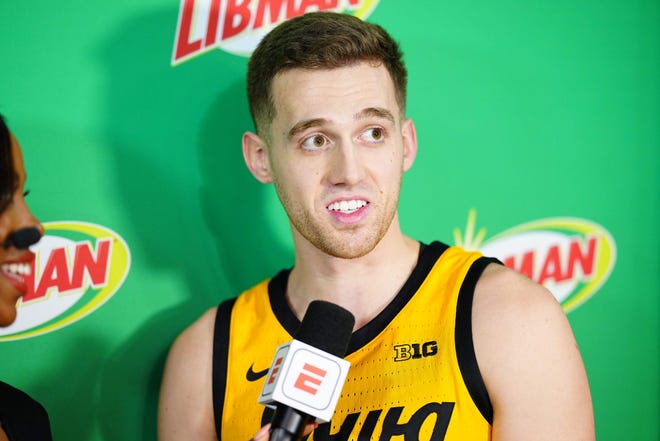 Iowa's Jordan Bohannon speaks during an interview after winning the three point contest at Convocation Center on Thursday, March 31, 2022, in New Orleans.