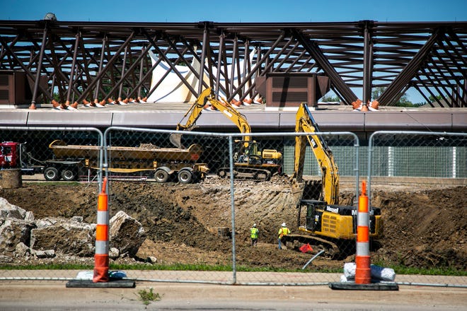 Construction continues on the Carver Circle Iowa wrestling practice facility project, Monday, July 18, 2022, at Carver-Hawkeye Arena in Iowa City, Iowa.