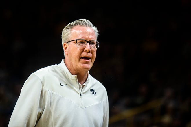 Iowa head coach Fran McCaffery reacts during a NCAA men's basketball game against Bethune-Cookman, Monday, Nov. 7, 2022, at Carver-Hawkeye Arena in Iowa City, Iowa.