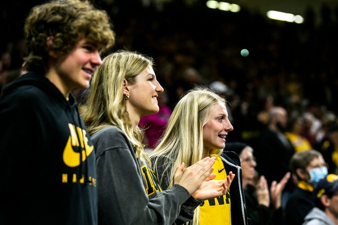 Iowa fans cheer during a NCAA Big Ten Conference women's basketball game between Iowa and Purdue, Thursday, Dec. 29, 2022, at Carver-Hawkeye Arena in Iowa City, Iowa.