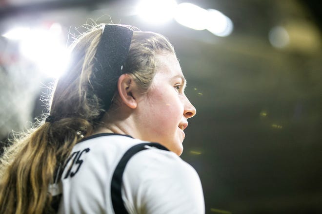 Iowa guard Molly Davis waits to inbound the ball during a NCAA Big Ten Conference women's basketball game against Northwestern, Wednesday, Jan. 11, 2023, at Carver-Hawkeye Arena in Iowa City, Iowa.