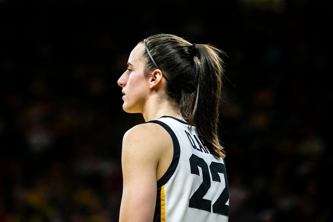 Iowa guard Caitlin Clark (22) waits to inbound a ball during a NCAA Big Ten Conference women's basketball game against Northwestern, Wednesday, Jan. 11, 2023, at Carver-Hawkeye Arena in Iowa City, Iowa.