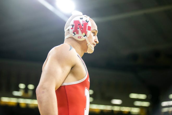 Nebraska's Peyton Robb waits to be introduced before wrestling at 157 pounds during a Big Ten Conference men's wrestling dual against Iowa, Friday, Jan. 20, 2023, at Carver-Hawkeye Arena in Iowa City, Iowa.