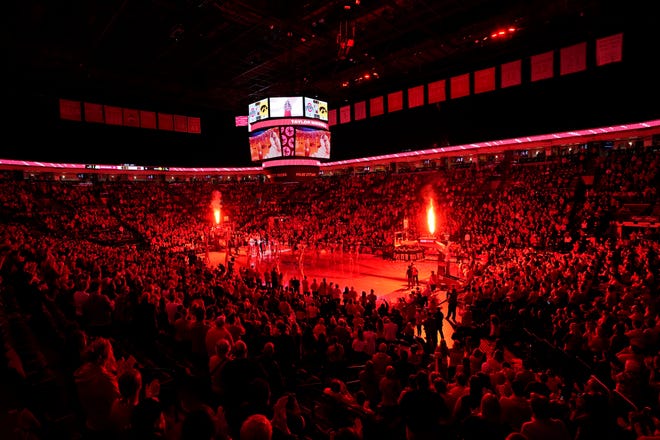 Jan 23, 2023; Columbus, OH, USA;  The Ohio State Buckeyes starting lineup is announced prior to the NCAA women's basketball game against the Iowa Hawkeyes at Value City Arena. Mandatory Credit: Adam Cairns-The Columbus Dispatch