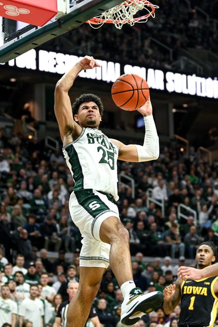 Michigan State's Malik Hall dunks agianst Iowa during the first half on Thursday, Jan. 26, 2023, at the Breslin Center in Lansing.

230126 Msu Iowa Bball 069a